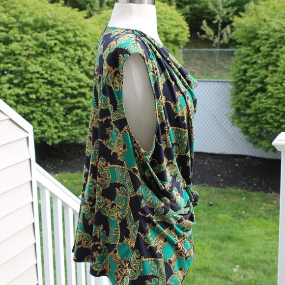 Ellen Tracy Women's Tank Top Cowl Neck Rococo Scroll Twist Front - Picture 10 of 14